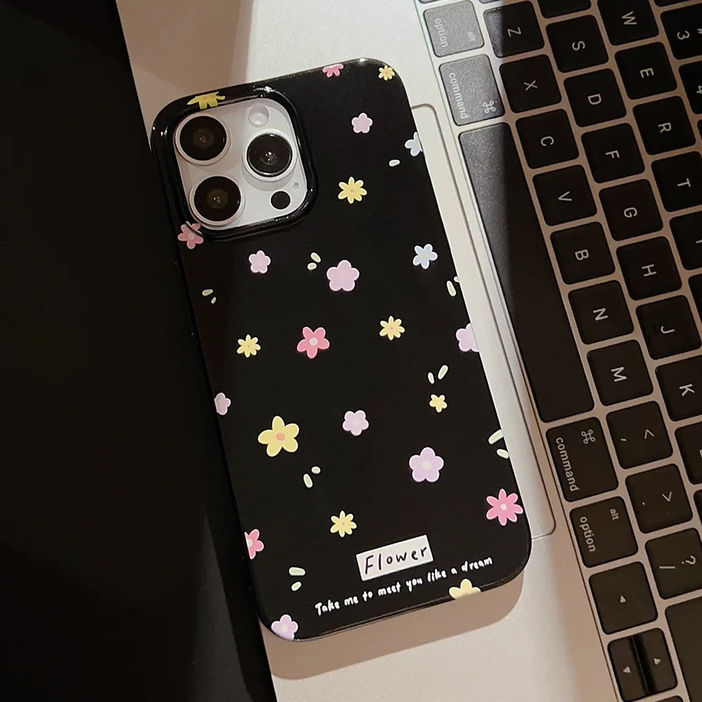 Korean Cute Flower Phone Case  For iPhone 16 15 14 13 12 11 Pro Max XS XR 7 8 Plus SE Mini Soft Shockproof Protective Back Cover
