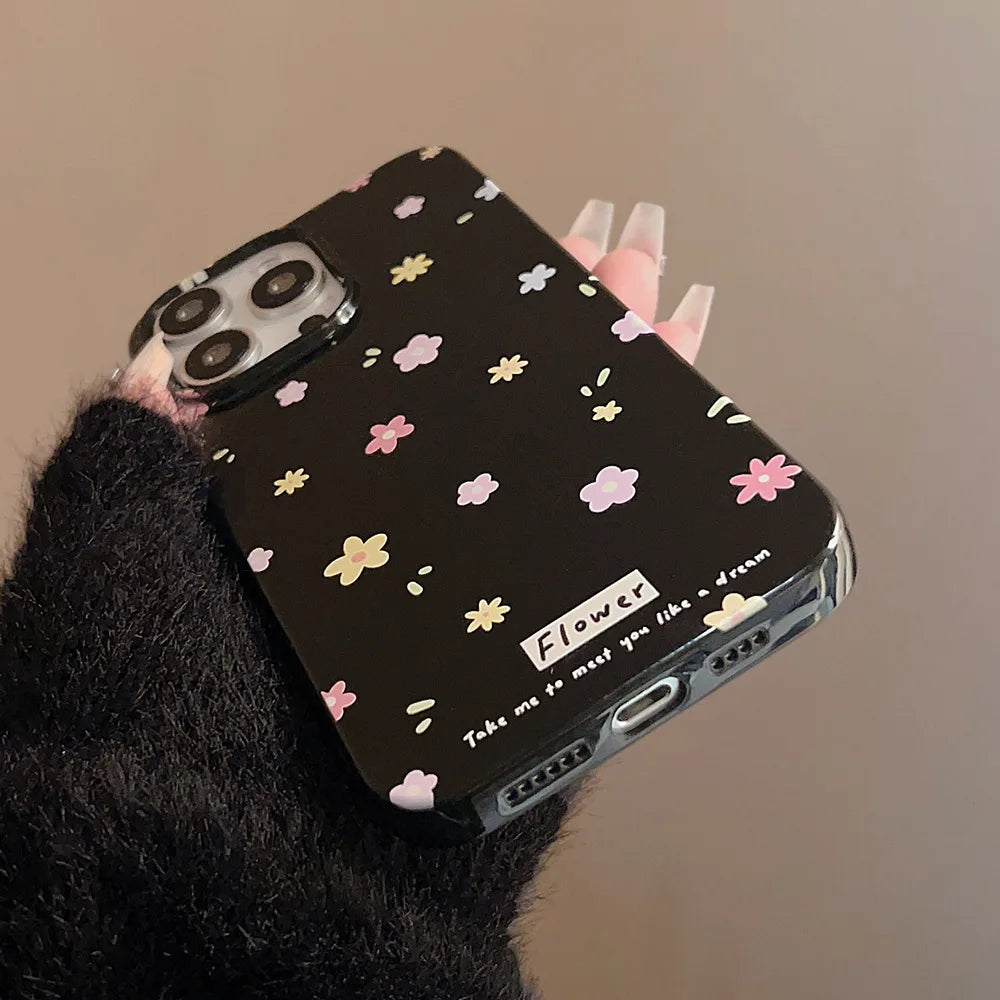 Korean Cute Flower Phone Case  For iPhone 16 15 14 13 12 11 Pro Max XS XR 7 8 Plus SE Mini Soft Shockproof Protective Back Cover