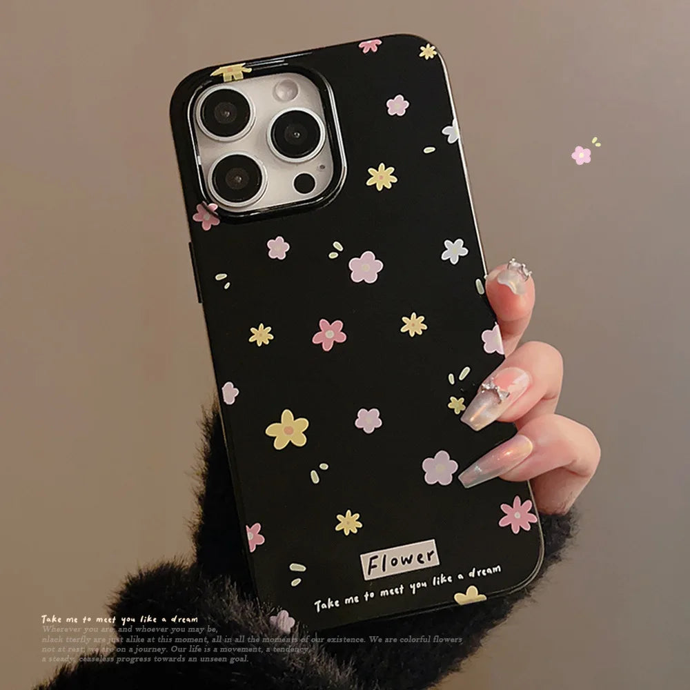 Korean Cute Flower Phone Case  For iPhone 16 15 14 13 12 11 Pro Max XS XR 7 8 Plus SE Mini Soft Shockproof Protective Back Cover