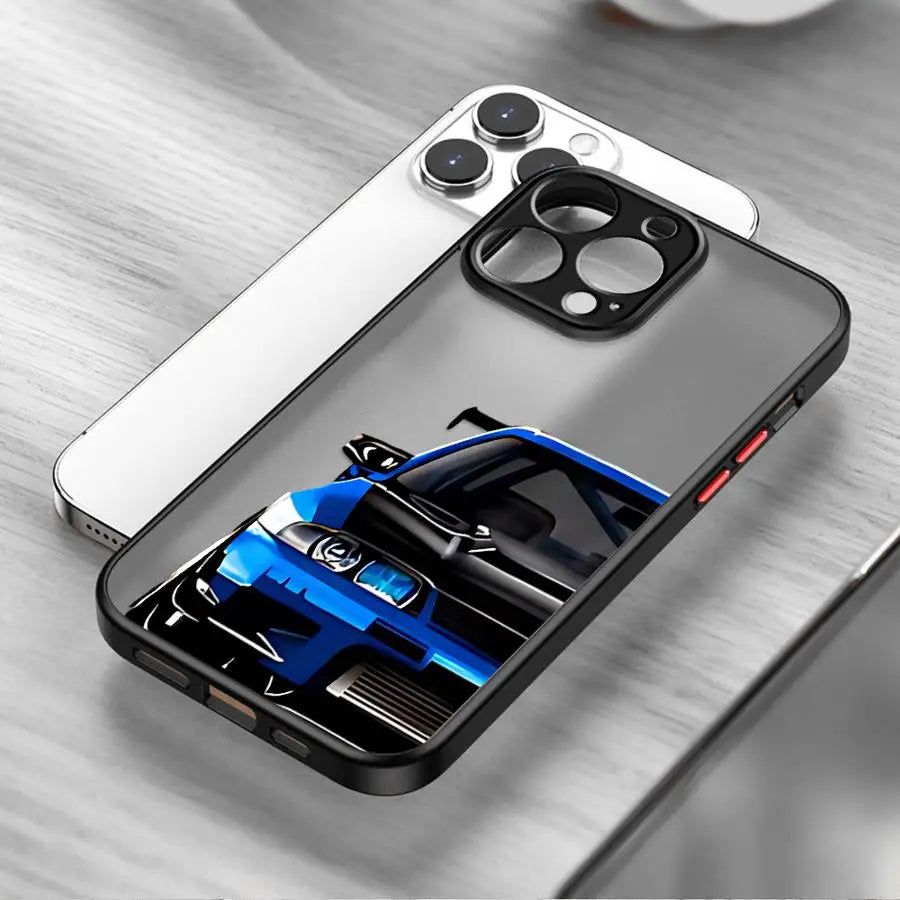 JDM Sports Cars Black Edge Shell Phone Case for iPhone 16e 11 Pro Max 16 Pro 14 15 Pro Max SE XR 13 Pro 7 8 SE 6s XS X 12 Mini
