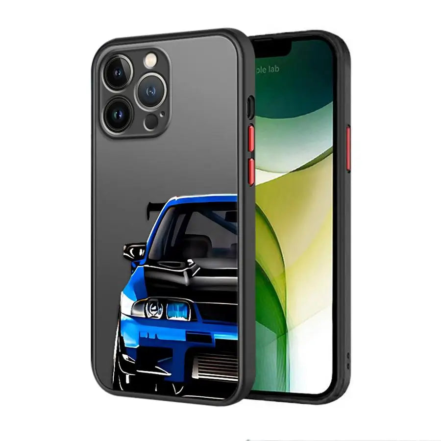 JDM Sports Cars Black Edge Shell Phone Case for iPhone 16e 11 Pro Max 16 Pro 14 15 Pro Max SE XR 13 Pro 7 8 SE 6s XS X 12 Mini