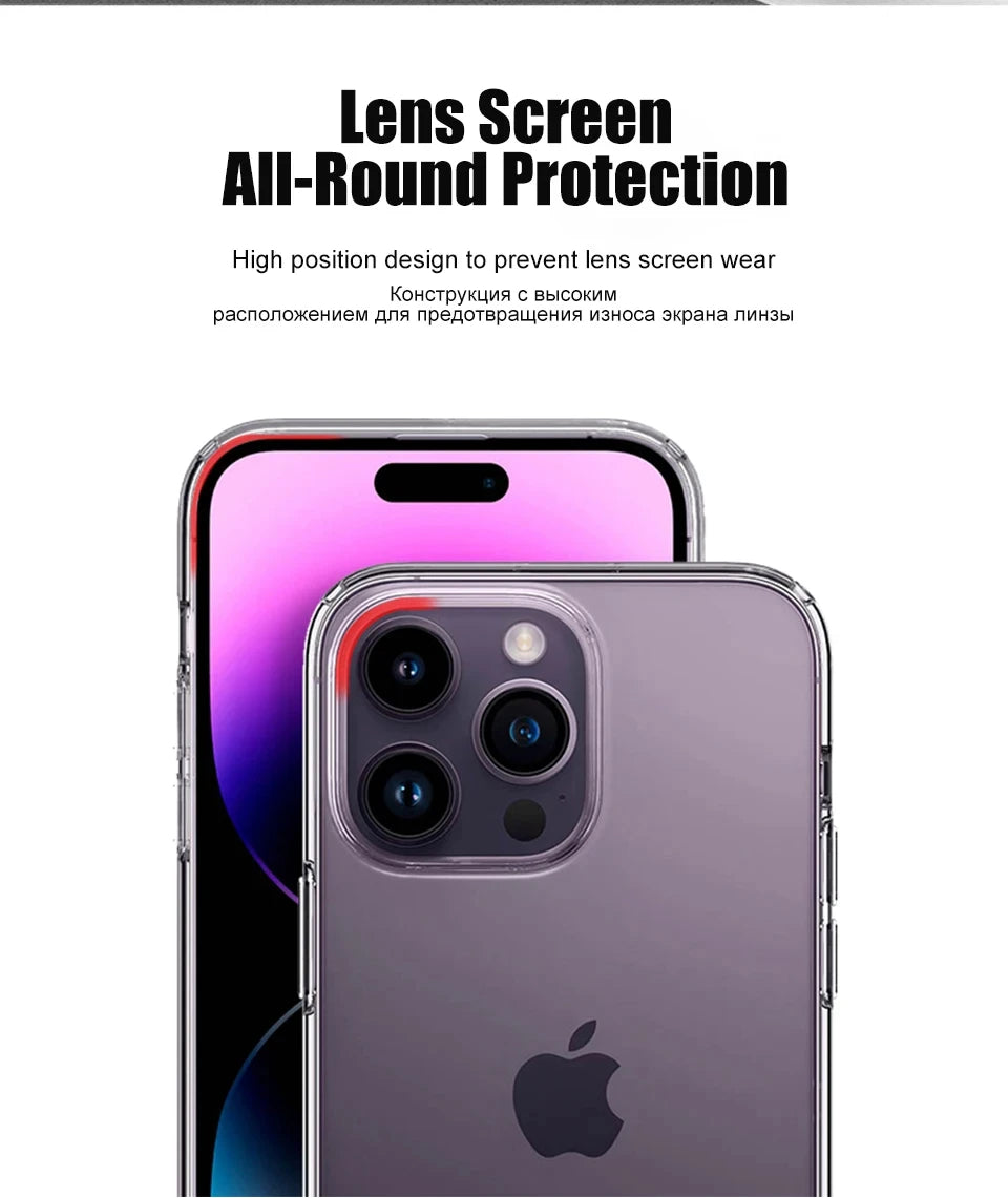 Transparent Phone Case For iPhone 16 15 14 12 11 13 Pro Max Mini Shockproof Cover X XR 8 7 Plus SE Clear Soft TPU Cases Shell