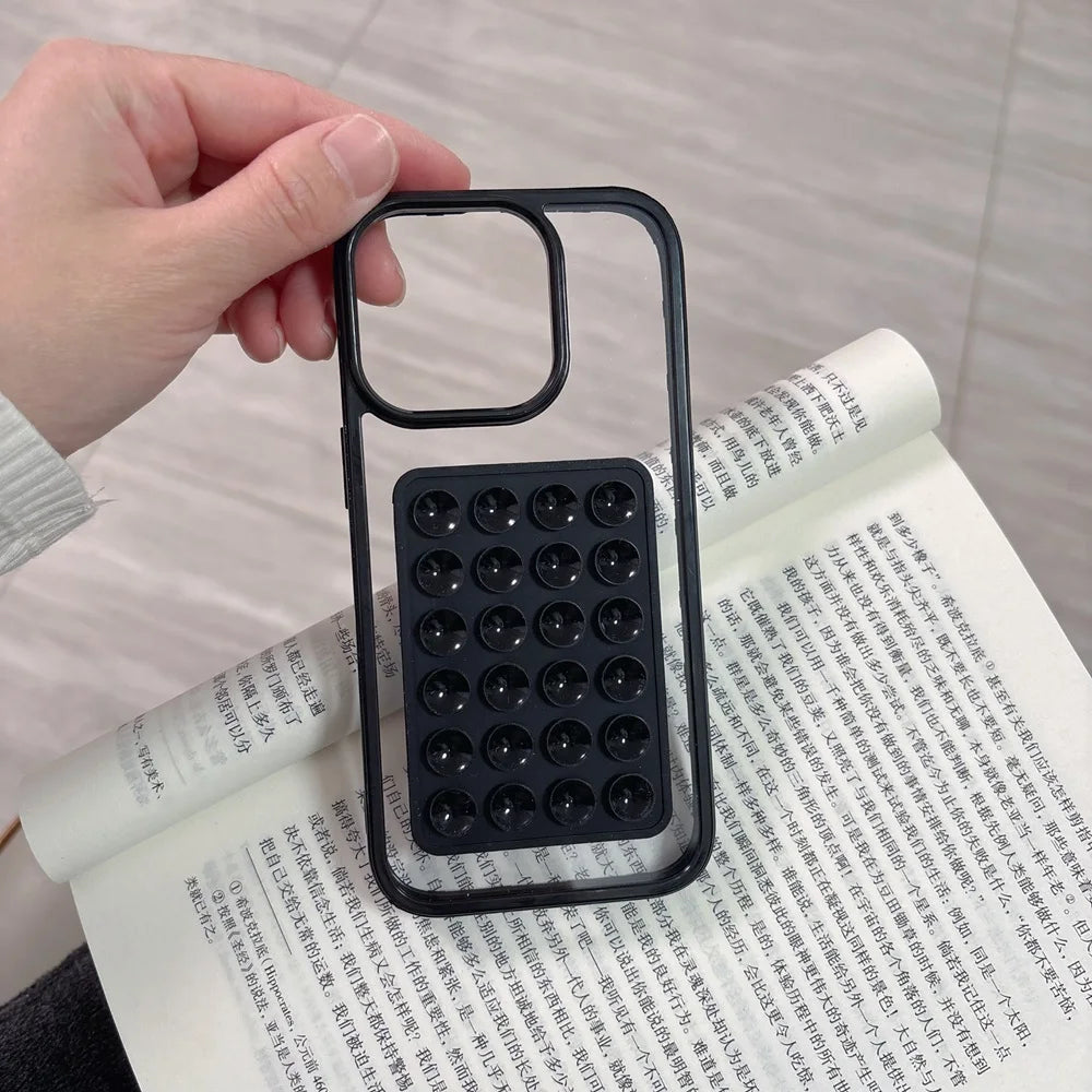 3D Suction Cup Airbag Phone Case For iPhone 16 15 14 13 12 11 Pro Max XR X XS 7 8 Plus Transparent Candy Shockproof Bumper Cover