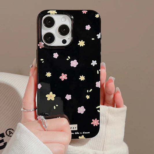 Korean Cute Flower Phone Case  For iPhone 16 15 14 13 12 11 Pro Max XS XR 7 8 Plus SE Mini Soft Shockproof Protective Back Cover