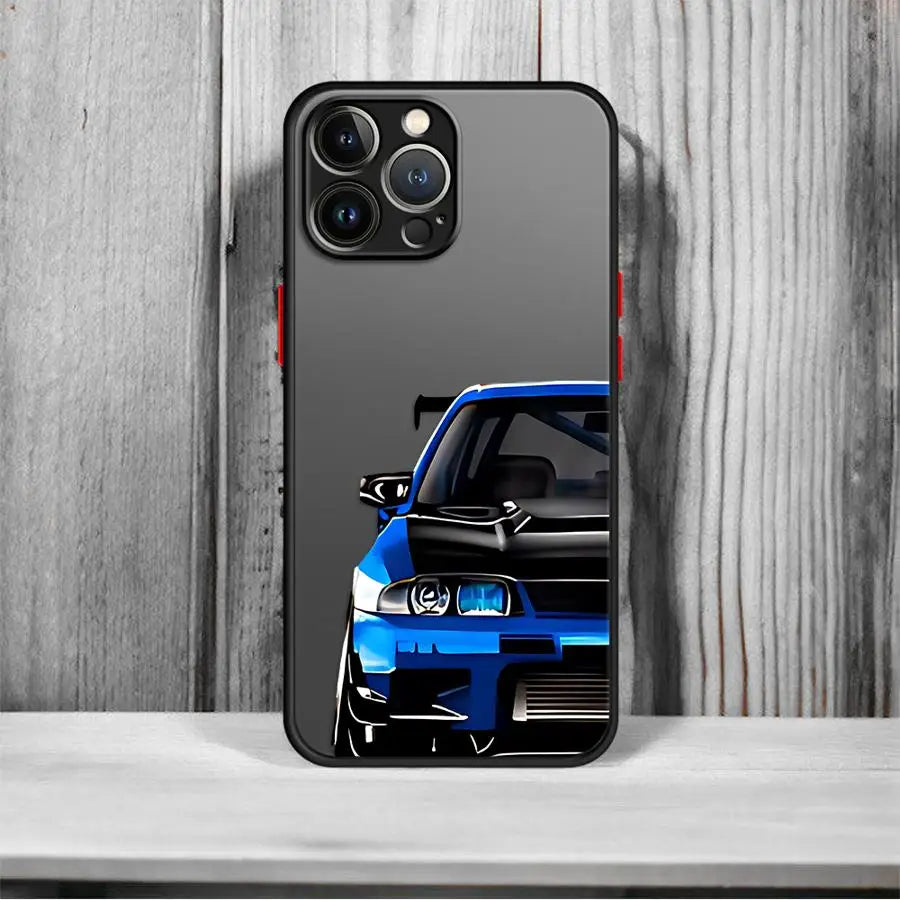 JDM Sports Cars Black Edge Shell Phone Case for iPhone 16e 11 Pro Max 16 Pro 14 15 Pro Max SE XR 13 Pro 7 8 SE 6s XS X 12 Mini