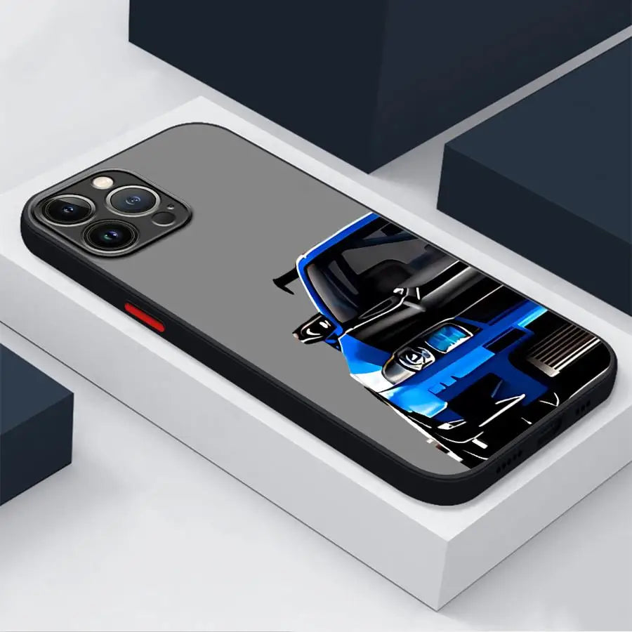 JDM Sports Cars Black Edge Shell Phone Case for iPhone 16e 11 Pro Max 16 Pro 14 15 Pro Max SE XR 13 Pro 7 8 SE 6s XS X 12 Mini