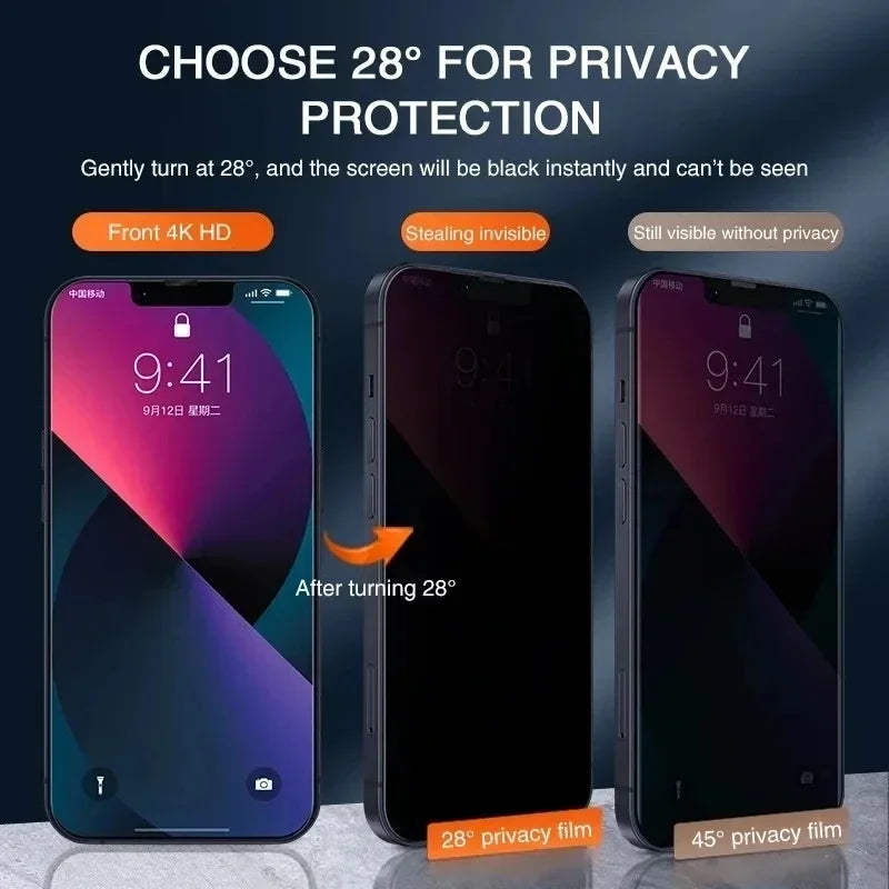 3Pcs Privacy Screen Protector For iPhone 16 15 14 13 11 12 Pro Max Mini 8 Plus Anti-spy Protective Glass For iPhone XR X XS 16e