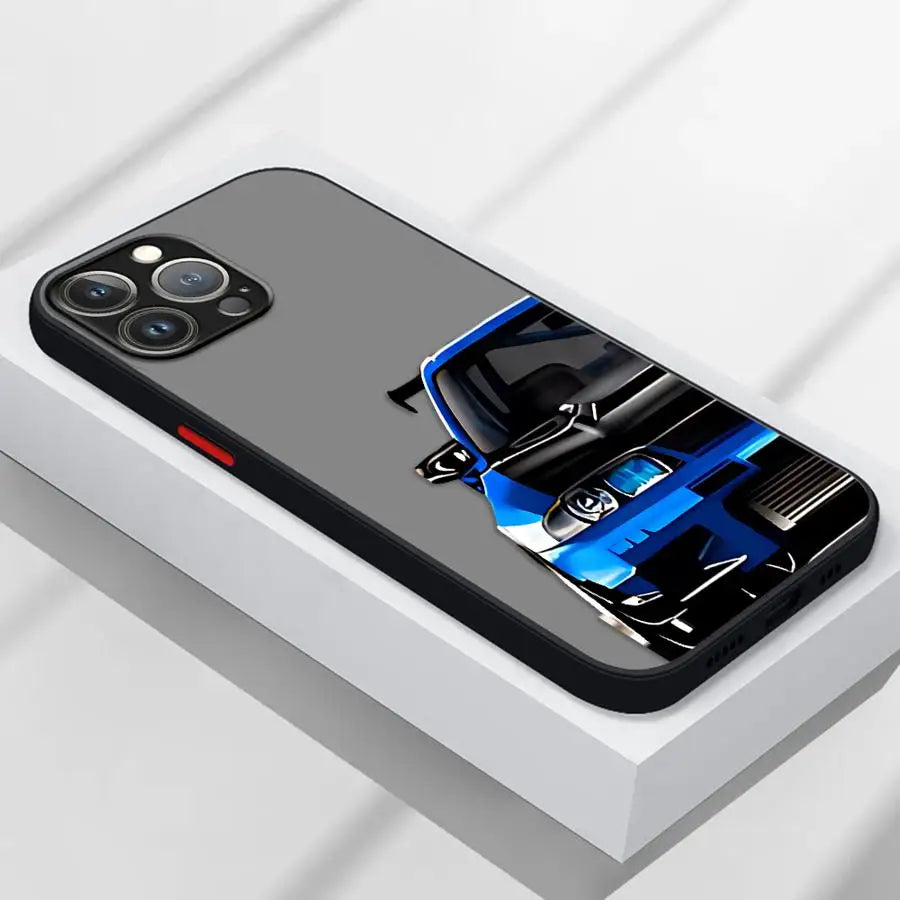 JDM Sports Cars Black Edge Shell Phone Case for iPhone 16e 11 Pro Max 16 Pro 14 15 Pro Max SE XR 13 Pro 7 8 SE 6s XS X 12 Mini